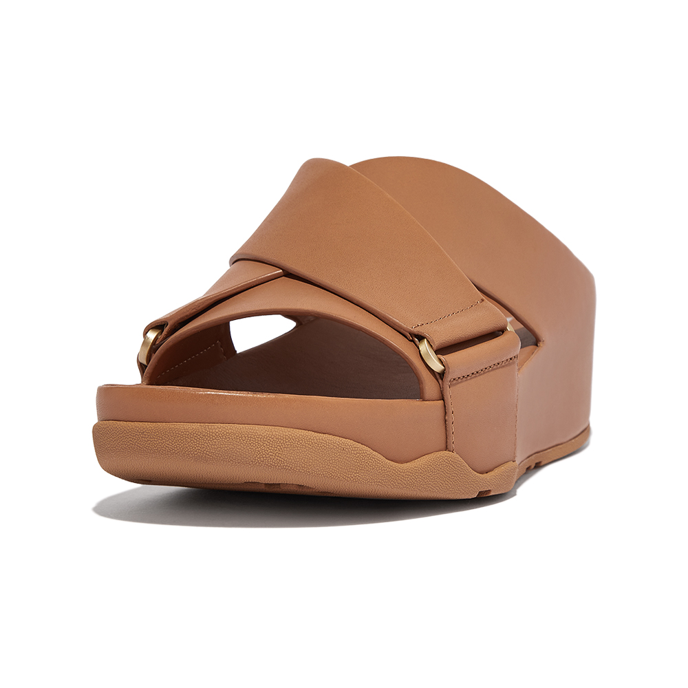 FitFlop SHUV LEATHER CROSS SLIDES簡約造型交叉涼鞋-女(拿鐵棕褐色) - PChome 24h購物
