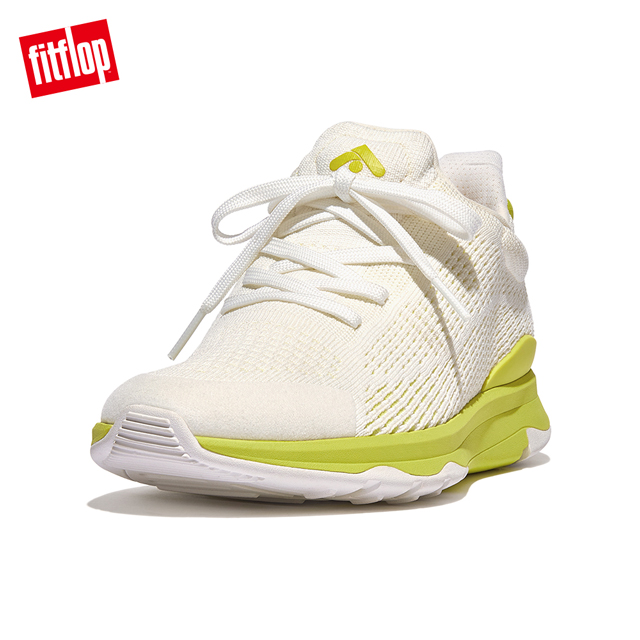 FitFlop VITAMIN FFX KNIT SPORTS SNEAKERS運動風繫帶休閒鞋-女(都會白/青檸汁色)