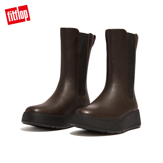 FitFlop F-MODE LEATHER FLATFORM HIGH CHELSEA BOOTS全皮革厚底中筒靴-女(巧克力棕)