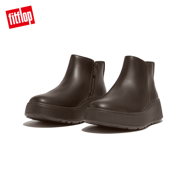 FitFlop F-MODE LEATHER FLATFORM ZIP ANKLE BOOTS簡約皮革裸靴-女(巧克力棕)