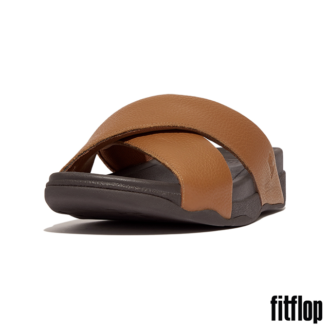 FitFlop SURFER MENS 摔花皮革交叉涼鞋-男(駝色)