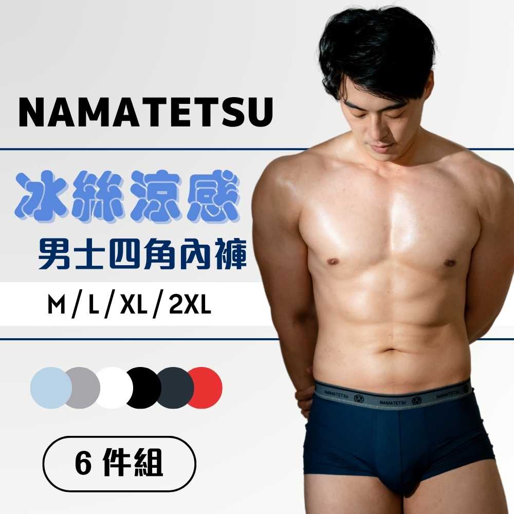 NAMATETSU 6入組 日本男士冰絲四角內褲 超透氣 男內褲 男性內著 男性內褲 平口內褲（其他規格）