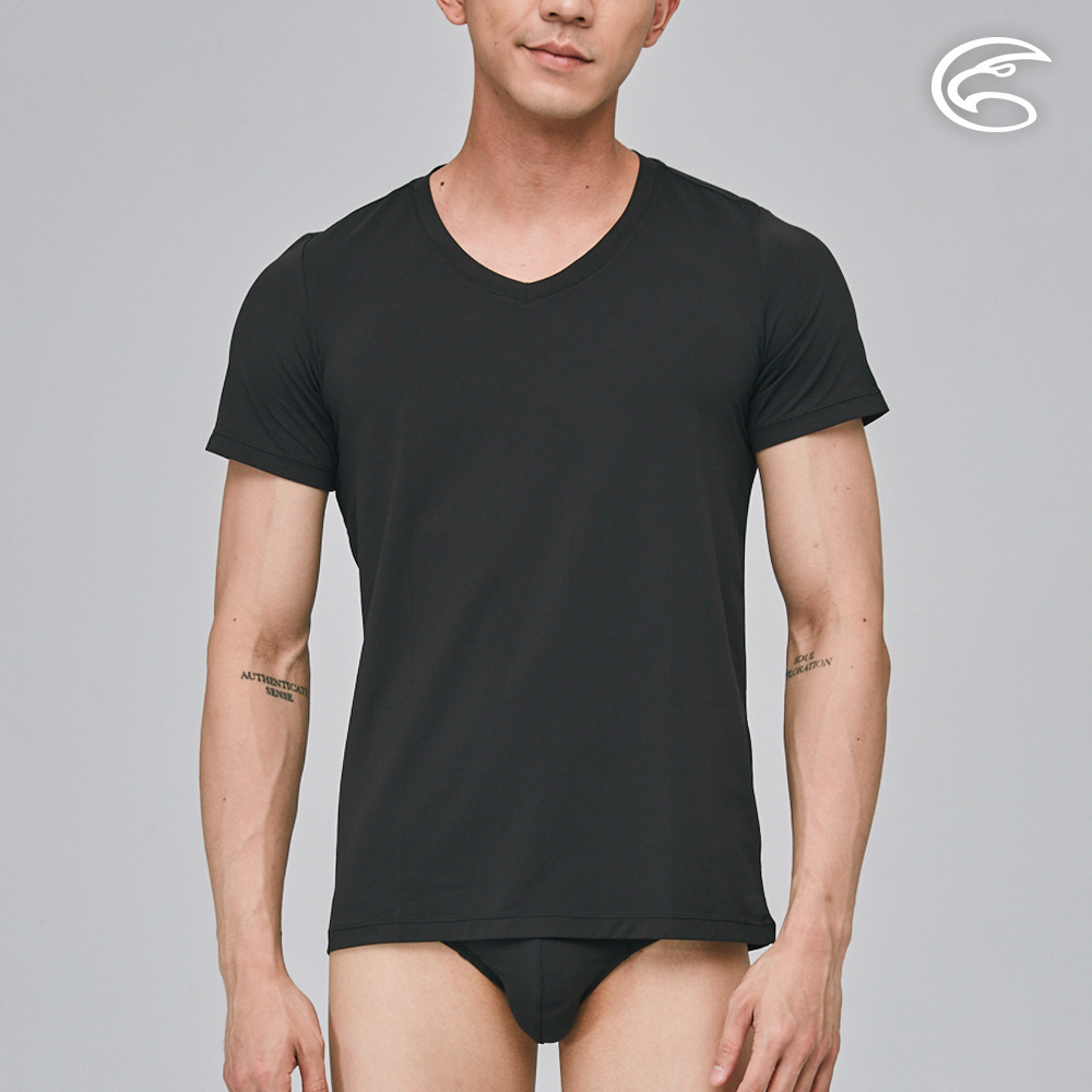 ADISI 男Tactel Pro短袖快乾排汗V領內衣AL2311079 (S-2XL) 黑色|透氣 吸濕排汗 快乾 彈性 輕量
