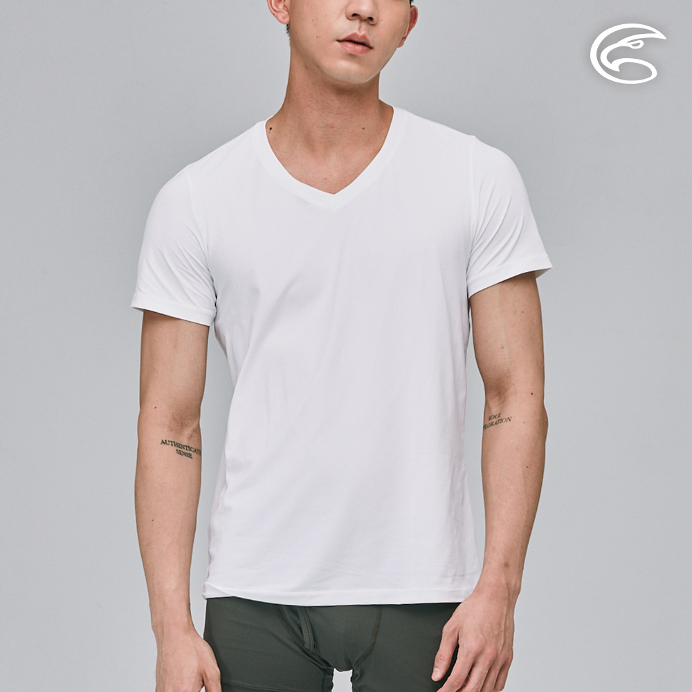ADISI 男Tactel Pro短袖快乾排汗V領內衣AL2311079 (S-2XL) 白色|透氣 吸濕排汗 快乾 彈性 輕量