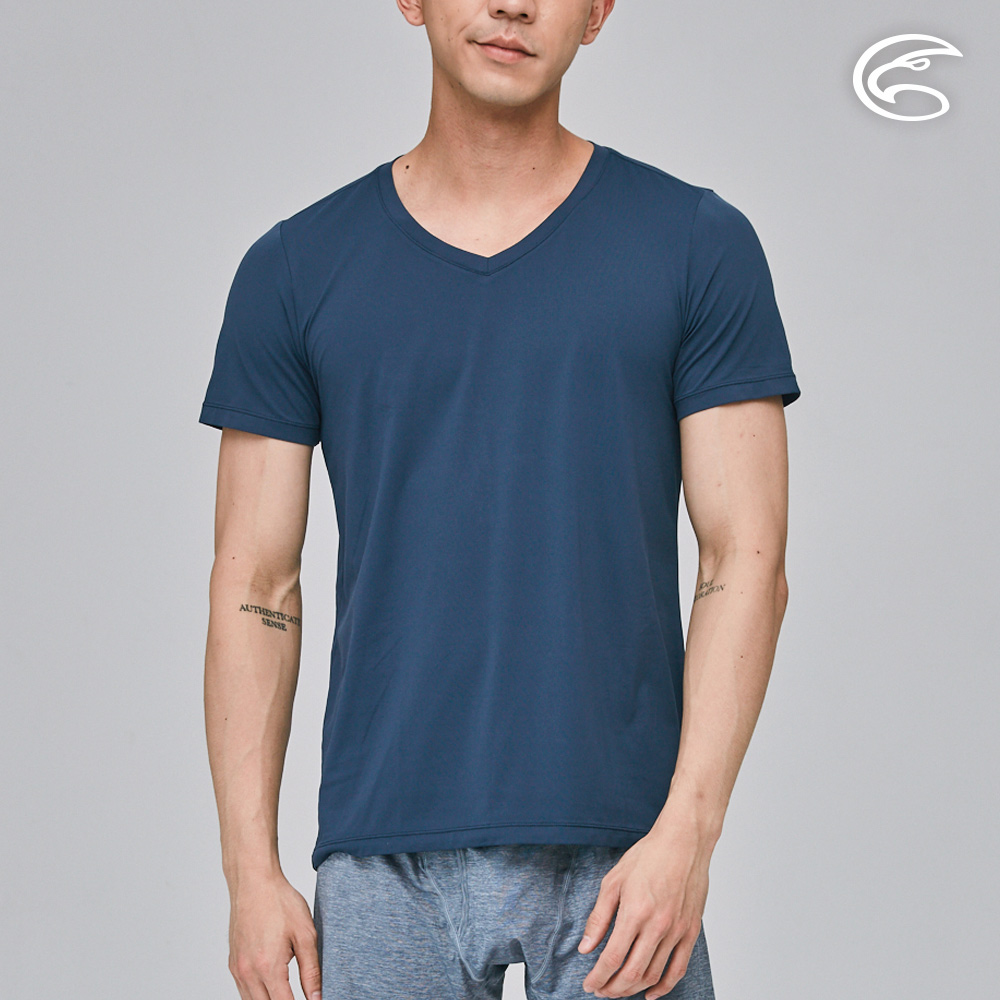 ADISI 男Tactel Pro短袖快乾排汗V領內衣AL2311079 (S-2XL) 海藍|透氣 吸濕排汗 快乾 彈性 輕量