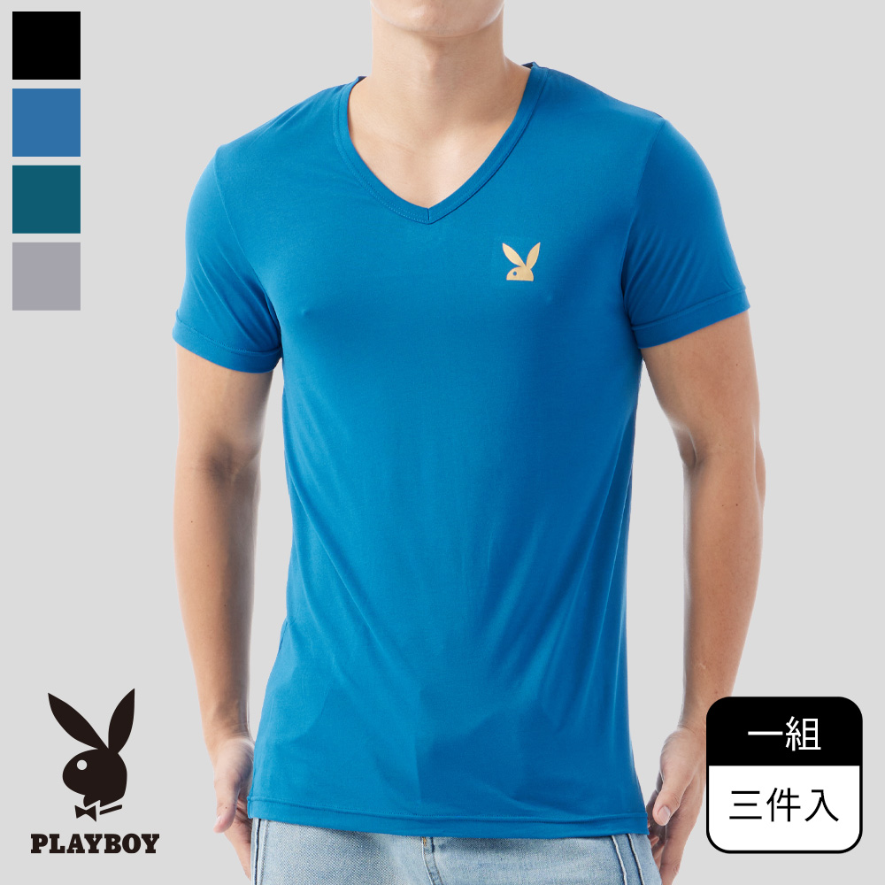 PLAYBOY 日本窩流枋木代爾零著感男V領短袖(三件組)--C836PB/C836PNE
