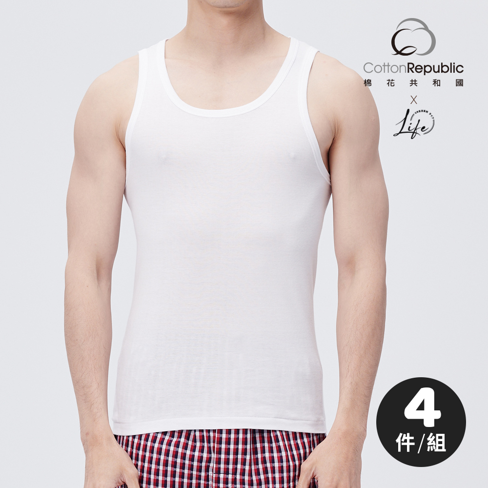 棉花共和國 四件組 LIFE經典羅紋圓領短背心 M/L/XL(吸濕透氣 精梳純棉 圓筒無痕 男上衣)