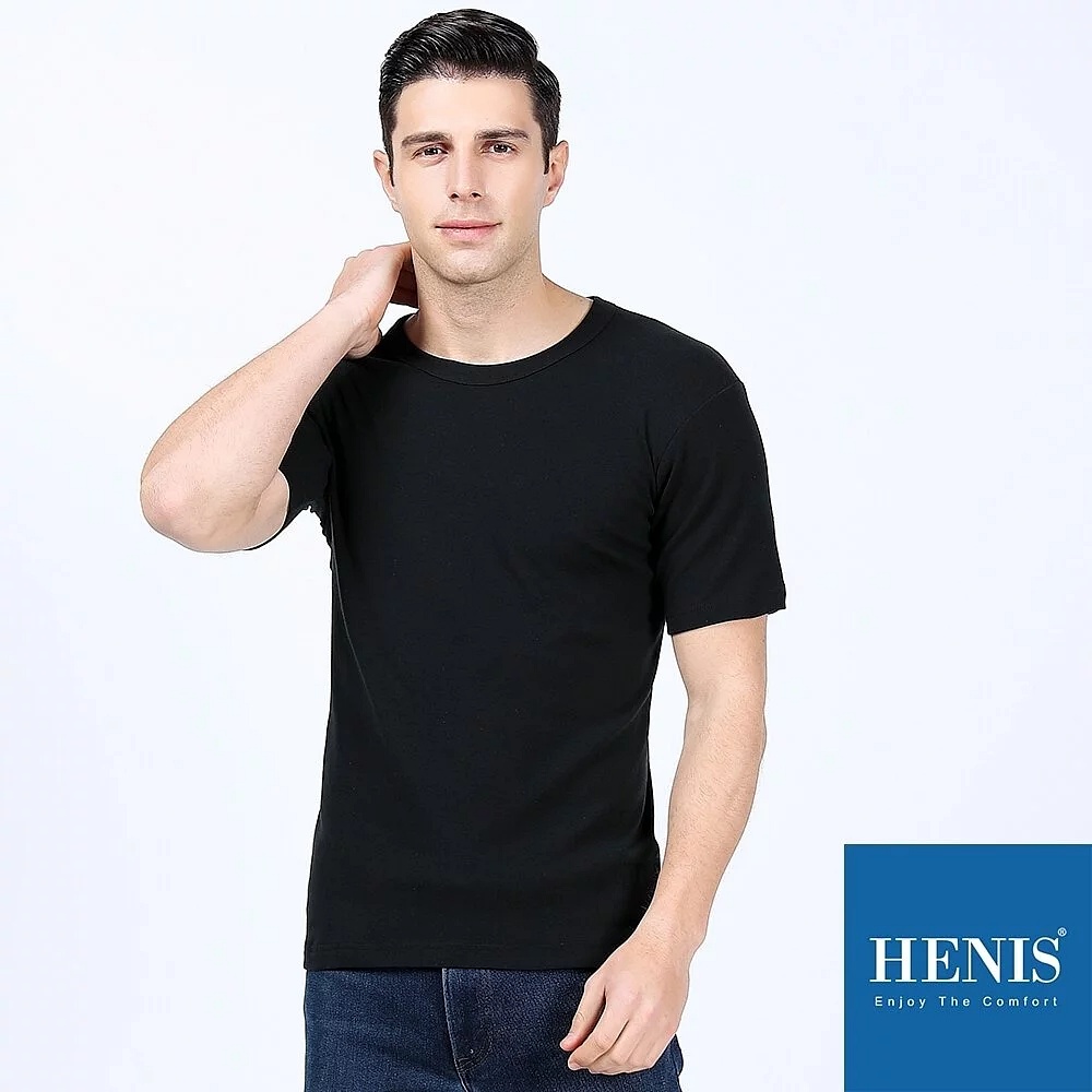 HENIS 純棉短袖圓領內衣-黑色4件組