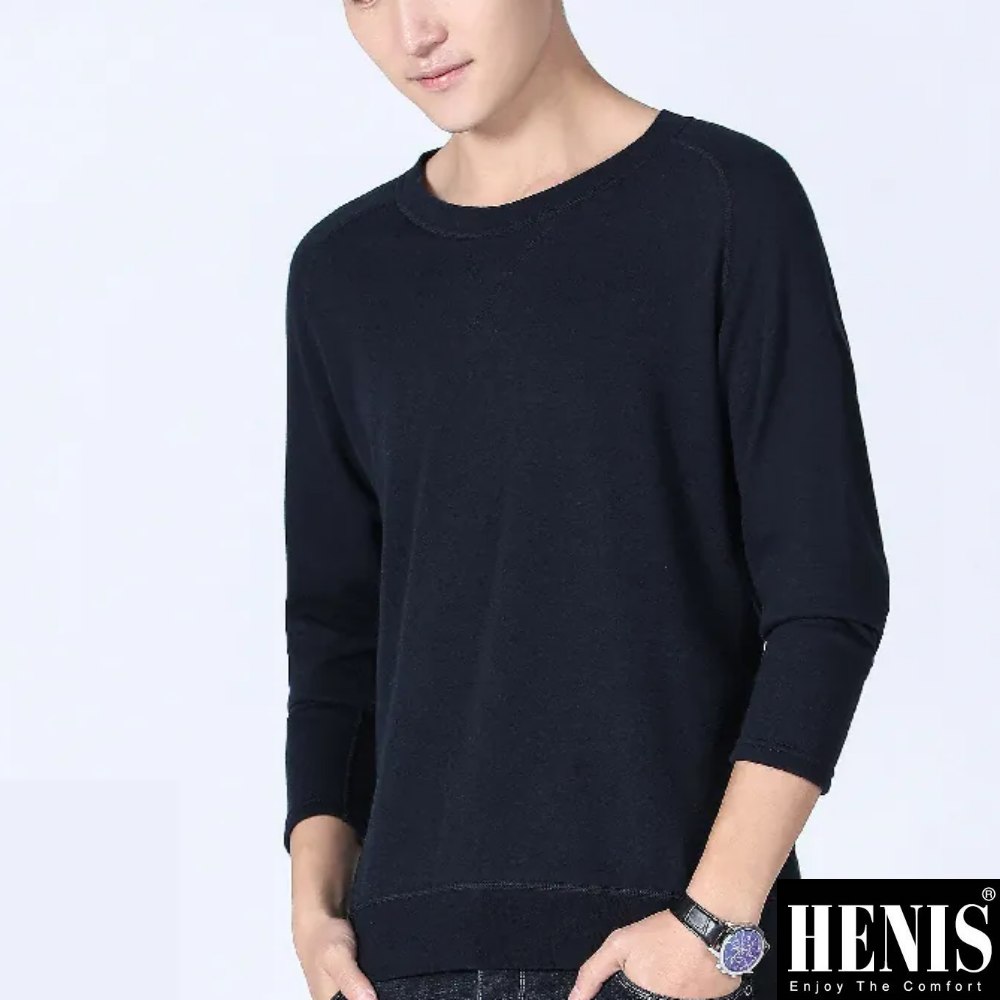 HENIS 時尚型男速暖絨圓領素色保暖~2件組(隨機取色)