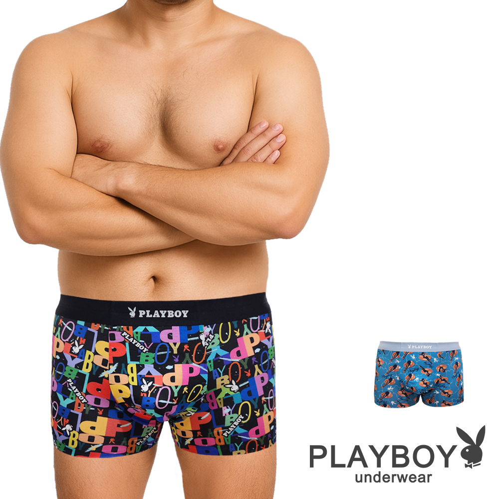 PLAYBOY 數位印花無痕平口內褲 四角內褲