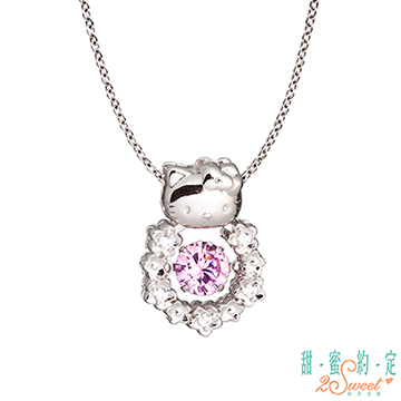Hello Kitty HelloKitty 愛之花KITTY純銀項鍊-粉紅