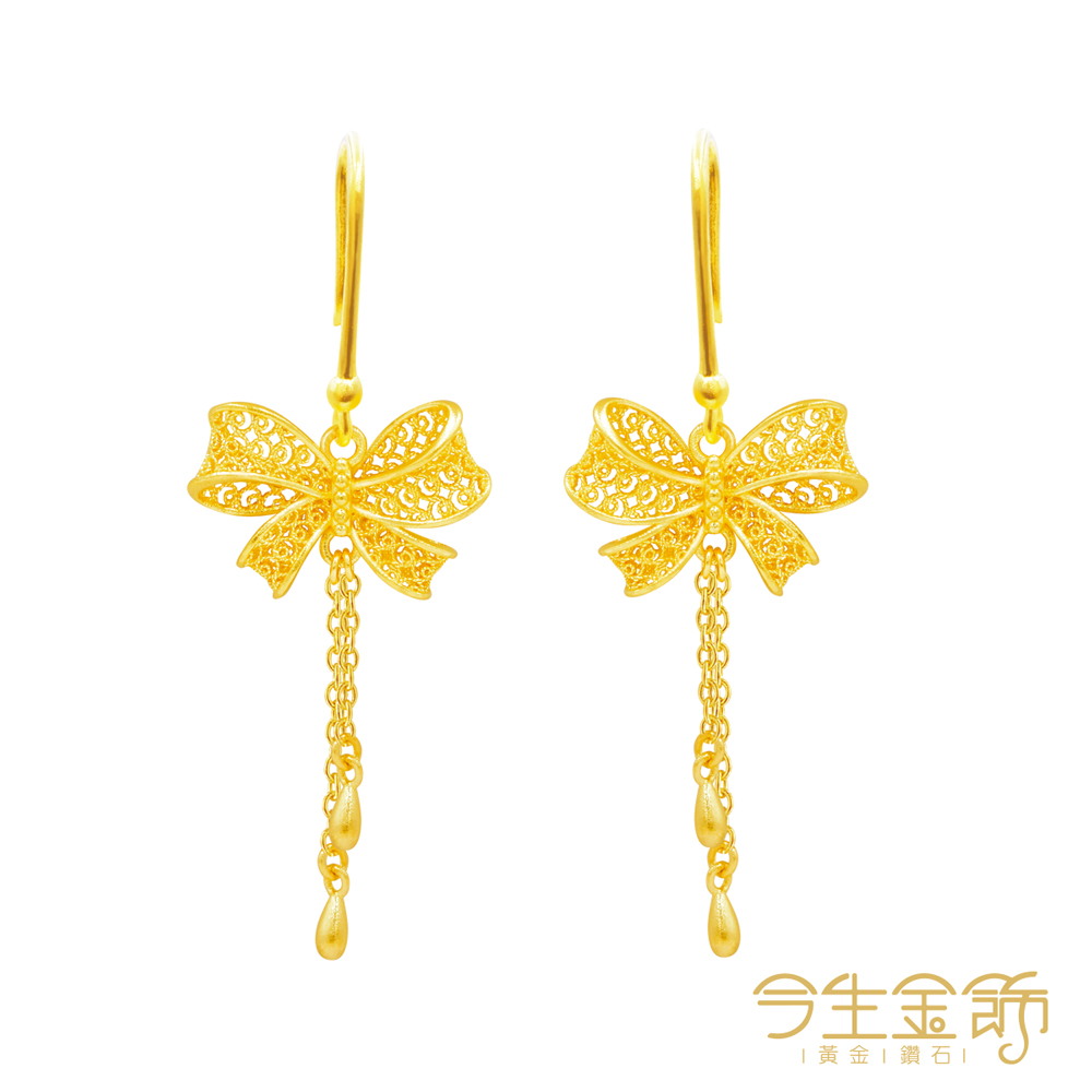 今生金飾 花絲-結喜耳環 黃金耳環