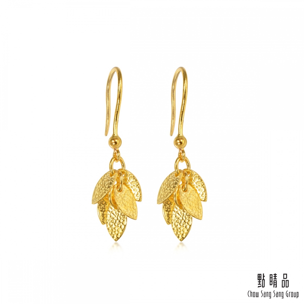 Chow Sang Sang Group 點睛品 「網路獨家款」金葉搖曳 黃金耳環_計價黃金 (一對)