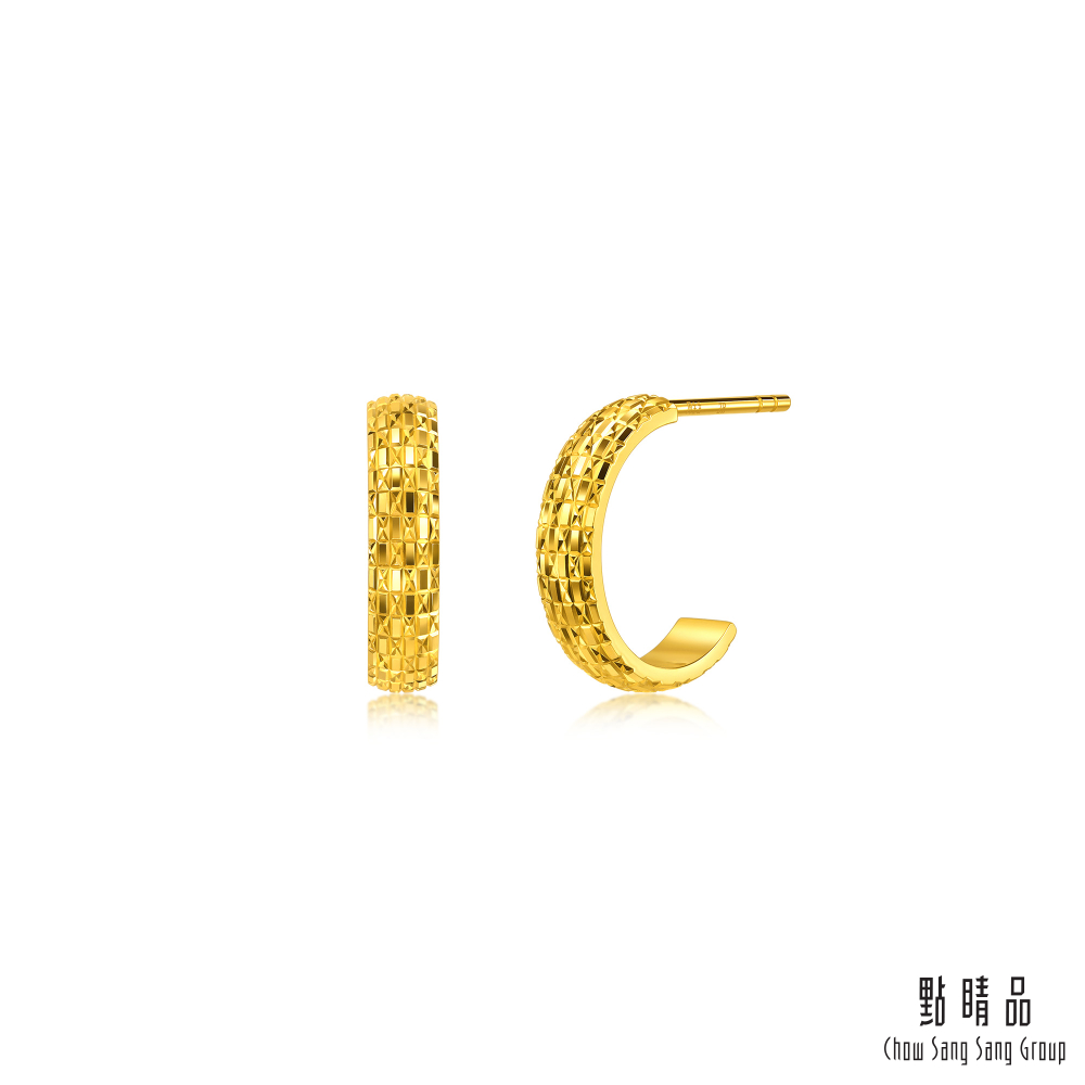 Chow Sang Sang Group 點睛品 爆閃格紋 黃金耳環_計價黃金(一對)