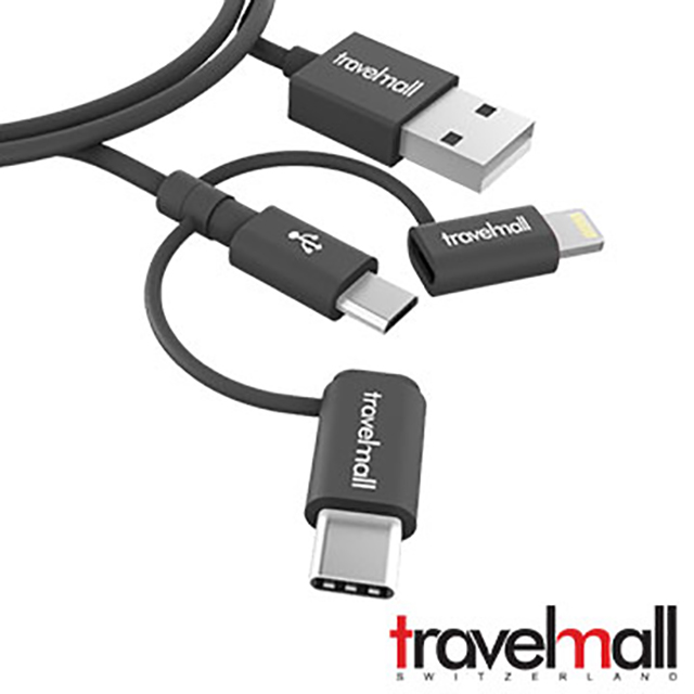 Travelmall 3in1 數據傳輸/快充線 -Lightning, Micro-USB & USB-C 3IN1 cable 黑