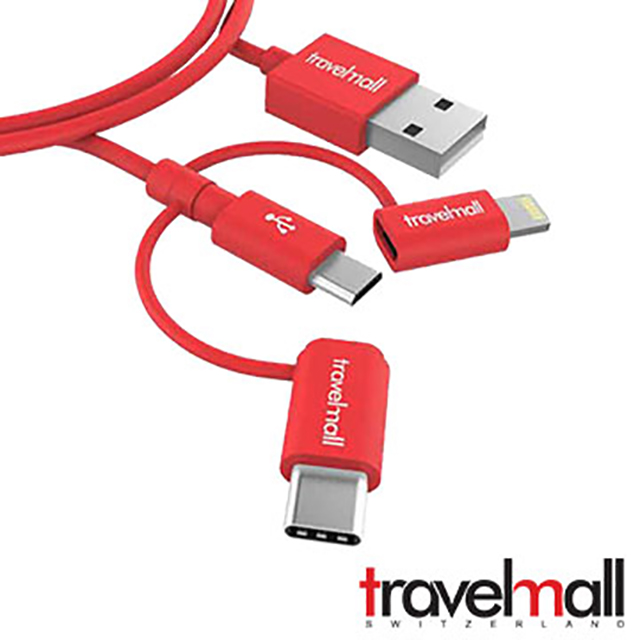 Travelmall 3in1 數據傳輸/快充線 -Lightning, Micro-USB & USB-C 3IN1 cable 紅
