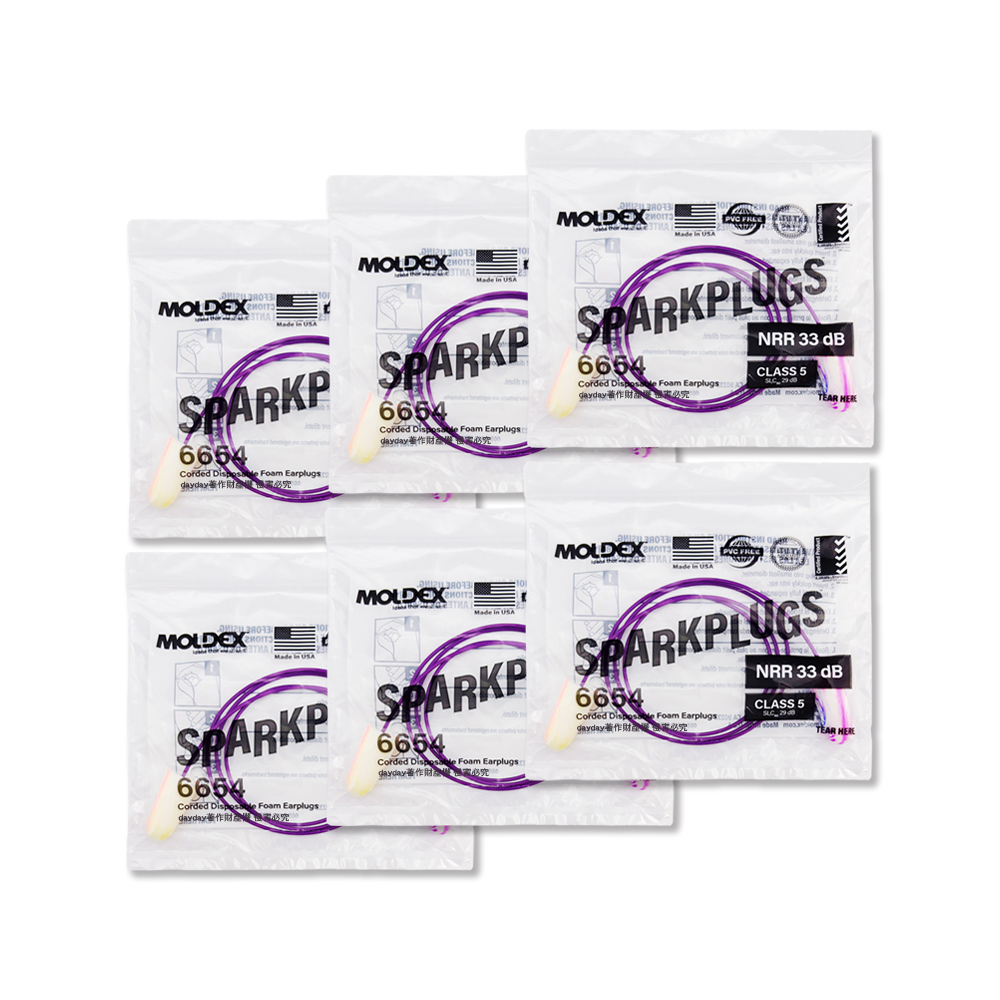 MOLDEX (6包超值組)美國SparkPlugs超柔軟PU慢回彈隔音靜音耳塞-型號6654炫彩帶線版1對/包（其他規格）