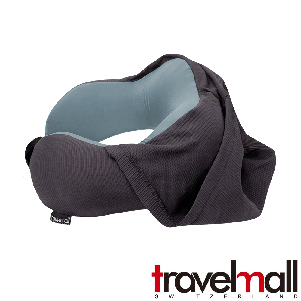 Travelmall 舒適記憶旅行連帽涼感頸枕-灰 (飛機枕/午睡枕/U型枕)
