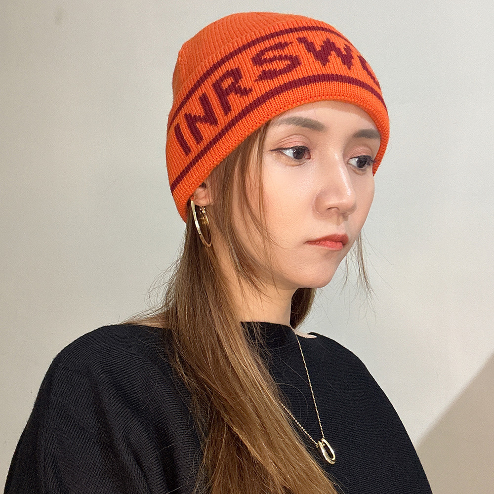 ISW 毛線帽悉心界字母翻邊毛線帽-橘色 (四色可選) 男女可戴