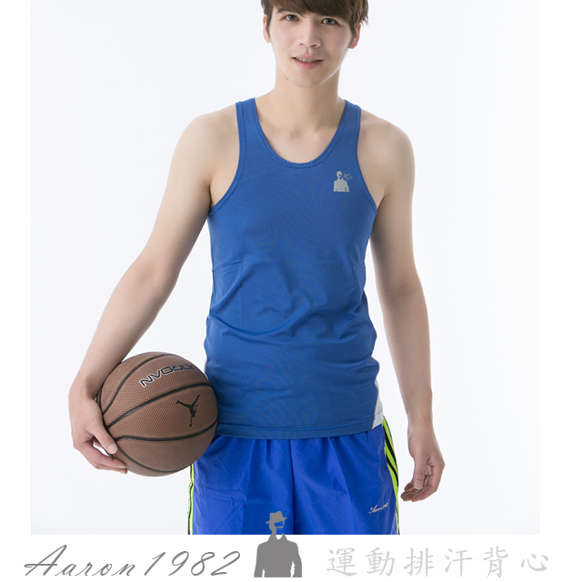 Aaron1982 專櫃等級精品 藍搭白 時尚運動專業排汗萊卡吸汗撞色背心設計V2-2