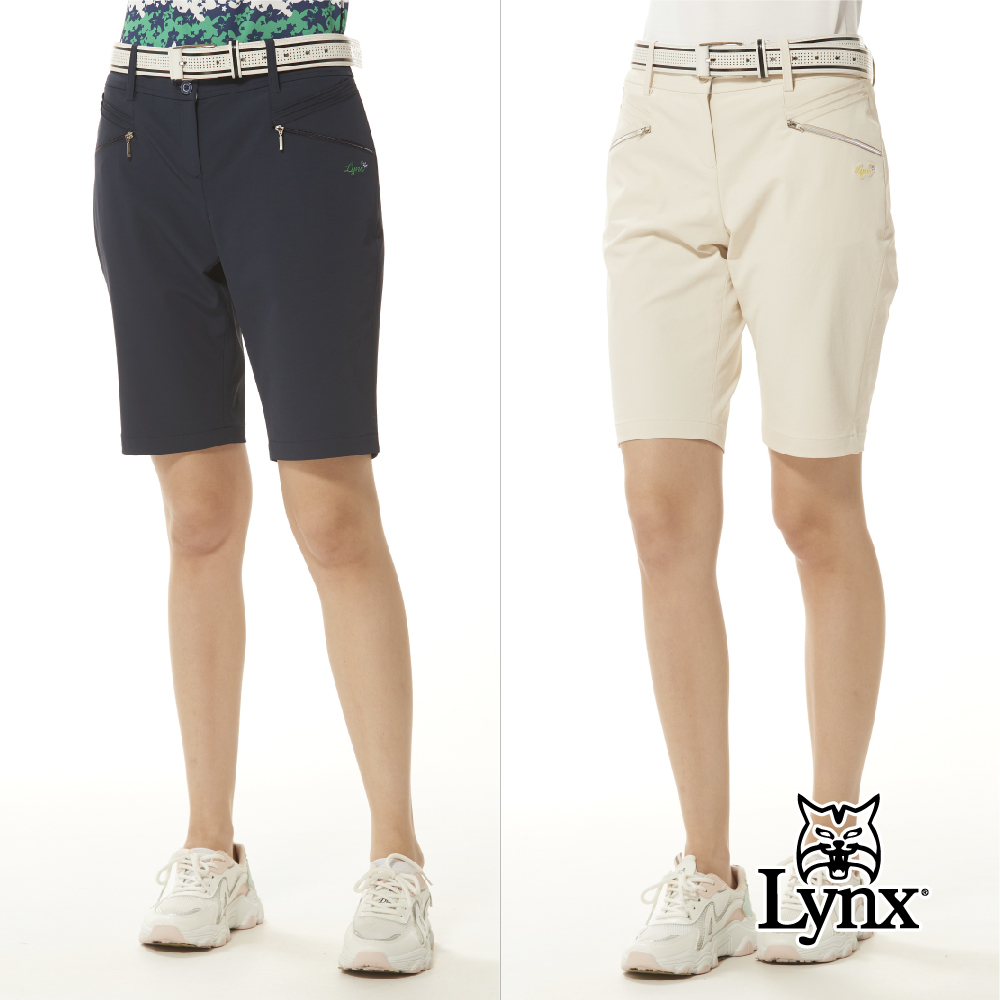 Lynx Golf 女款日本進口布料吸排抗UV功能素面款造型拉鍊口袋褲口開杈設計直筒五分褲(二色)