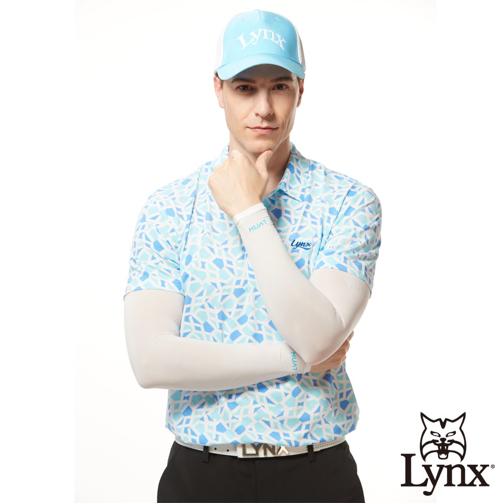 Lynx Golf 男款吸排抗UV機能涼感超彈力Lynx字樣印花袖套-白色