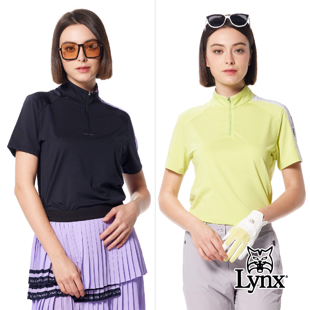 Lynx Golf 首爾高桿風格女款銀離子抗菌除臭山貓膠標短袖立領POLO衫/高爾夫球衫(二色)