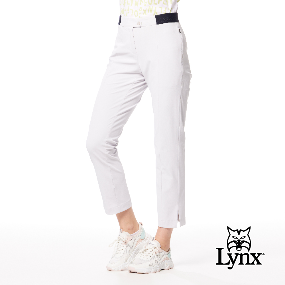 Lynx Golf 女款日本進口布料彈性舒適隱形拉鍊口袋設計褲口開杈造型窄管九分褲-淺灰色