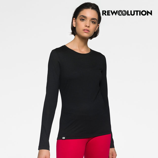 Rewoolution 女BERRY 140g長袖T恤 [黑色]-羊毛衣 T恤 登山必備 吸濕排汗-REJB2WC71195