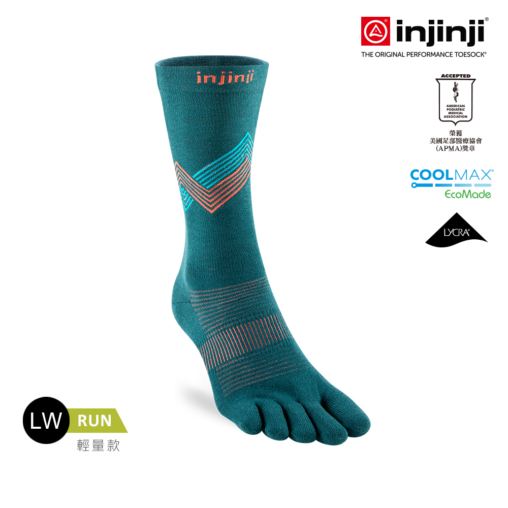 INJINJI Run輕量吸排五趾中筒襪NX(潟湖綠)-NAA1947-COOLMAX 快乾襪 吸濕排汗 五趾襪 日常