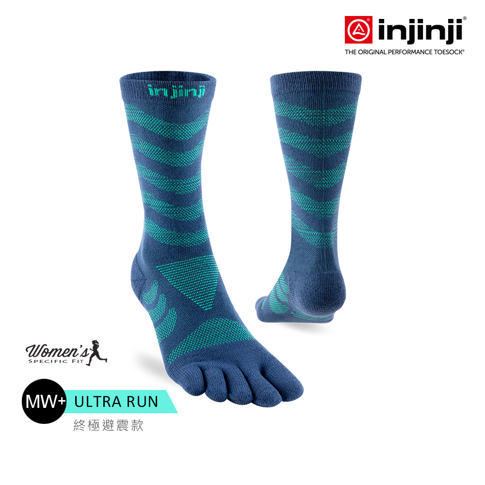 INJINJI 女 Ultra Run終極系列五趾中筒襪(波塞頓藍)-WAA6857 吸濕排汗 推薦女生 避震緩衝 馬拉松