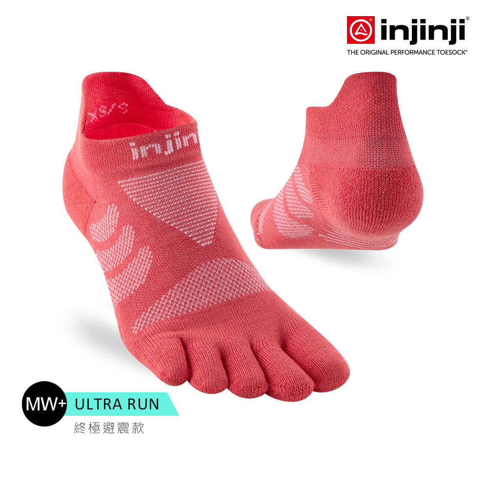 INJINJI 女 Ultra Run終極系列五趾隱形襪(珊瑚紅)-WAA6605 吸濕排汗 推薦女生 避震緩衝 馬拉松