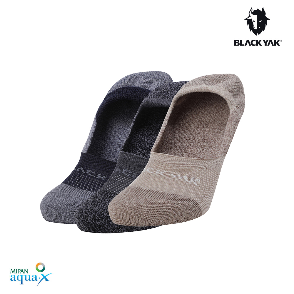 BLACKYAK AQUA X船型襪三件組(黑灰棕)-透氣涼感 矽膠防滑 休閒襪 日常襪-BYEB1NAB07