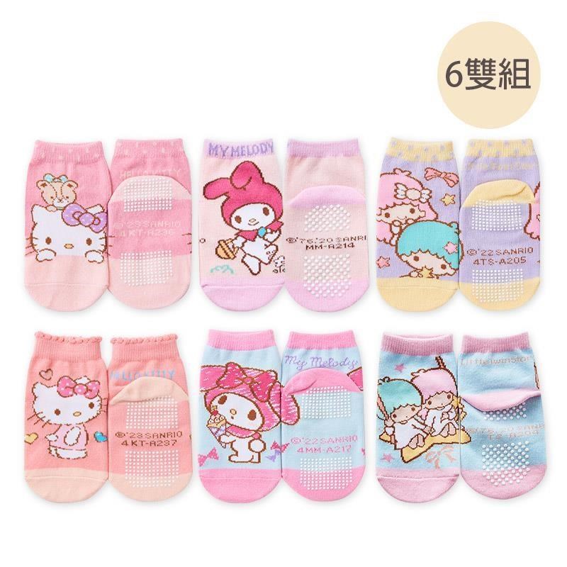 ONEDER 旺達 Sanrio 三麗鷗 kitty 雙子星 美樂蒂寶寶止滑短襪 款式隨機 6雙組