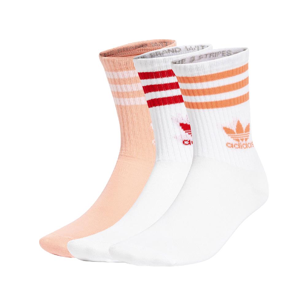 adidas 愛迪達 休閒襪 Crew Socks 3STR 白 橘 長襪 襪子 中筒 條紋 愛迪達 3雙入 JI9472