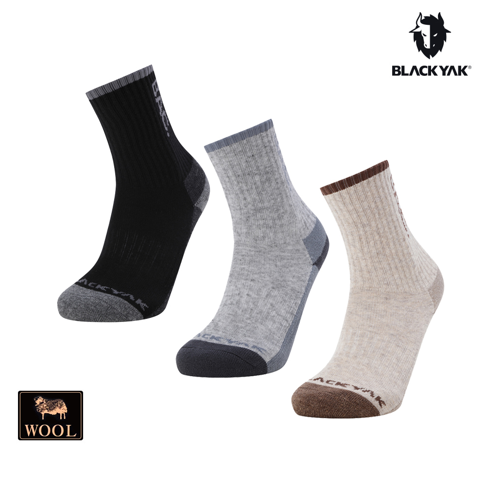 BLACKYAK ALPINE美麗諾羊毛中筒襪(淺褐色/灰色/黑色)-羊毛襪 足弓支撐 健行-BYEB2NAC02