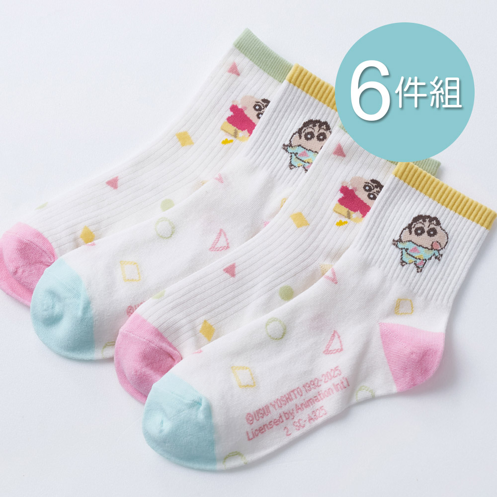 ONEDER 旺達 【ONEDER 旺達】蠟筆小新趣拼接系列中筒襪 女長襪 22-26cm-6雙組(SC-A324.SC-A325)