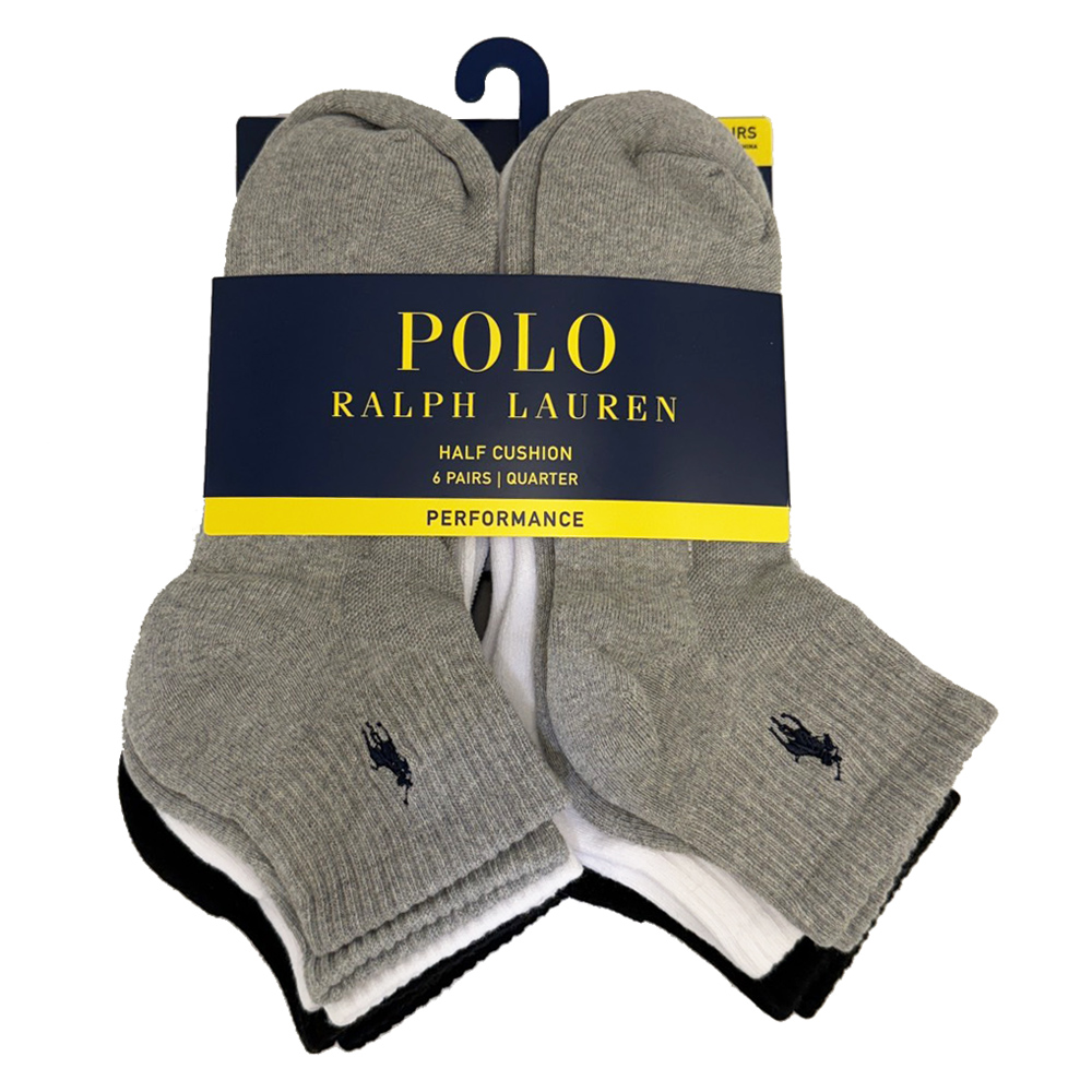 RALPH LAUREN POLO POLO刺繡小馬LOGO短襪低筒襪(黑/白/灰-6雙一組)
