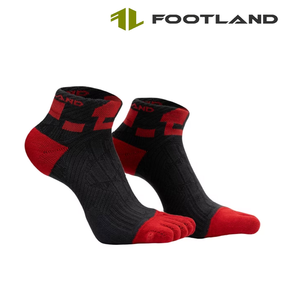 Footland RR 足弓保護短筒五趾慢跑襪 灰紅 (S-XL)｜輕壓貼合款 跑襪 自行車襪 加壓襪