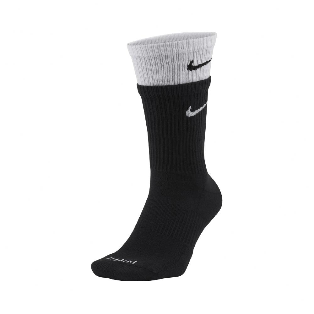 NIKE 耐吉 襪子 Everyday Plus Cushioned Training Crew Socks 黑白 單雙入 雙層襪 中筒襪 長襪 DD2795-011