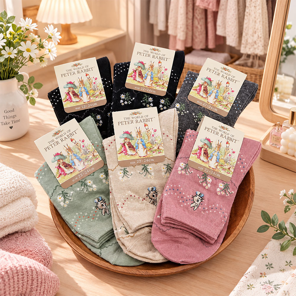 一品川流 PETER RABBIT 比得兔精繡少女襪-22~24cm-SK2026/27/31/35-6雙