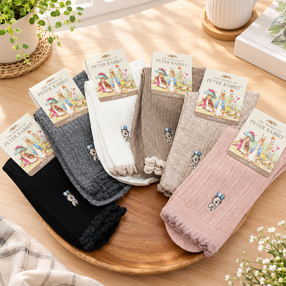 一品川流 PETER RABBIT 比得兔精繡少女襪-22~24cm-SK2031/33/34/35-6雙