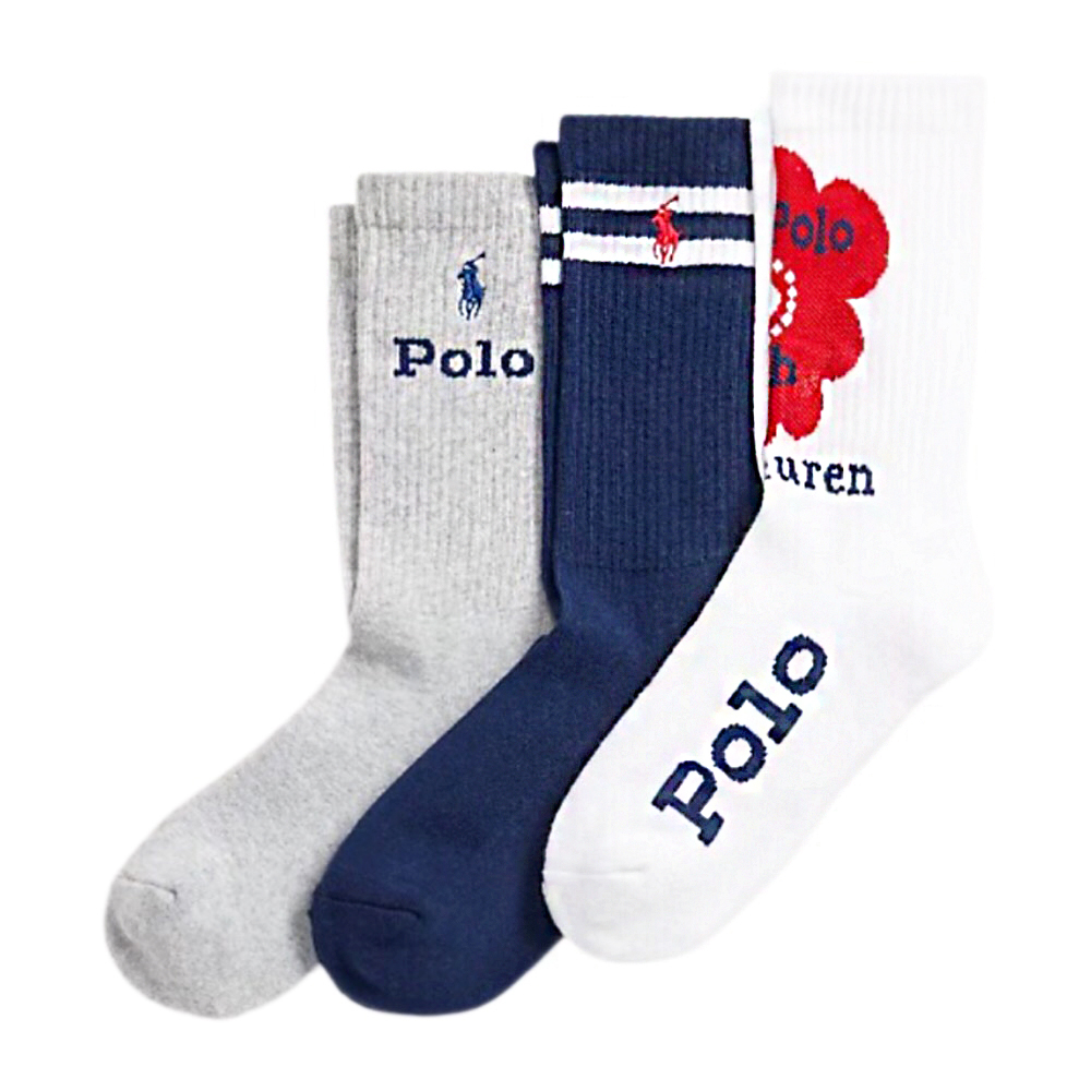 RALPH LAUREN POLO POLO刺繡小馬LOGO長襪中筒襪(3雙一組)