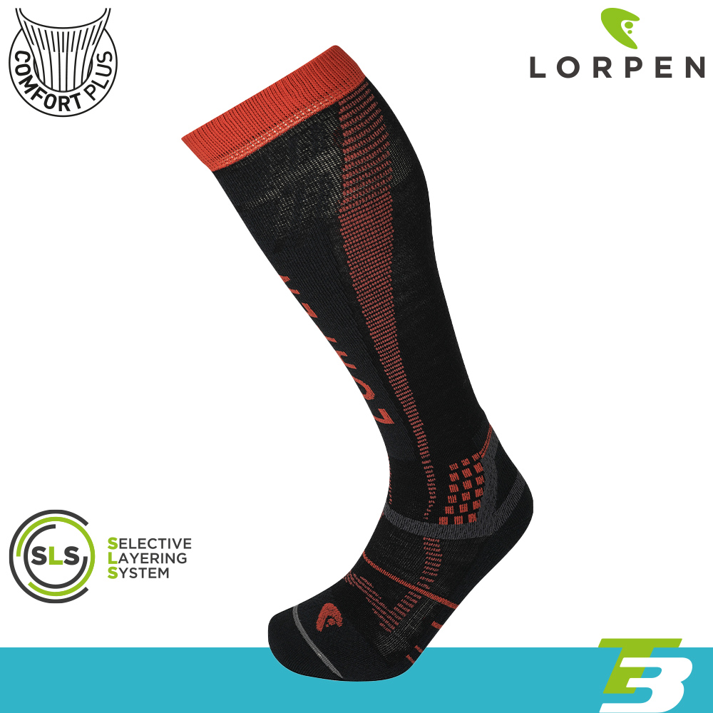 Lorpen T3 男 美麗諾羊毛滑雪襪 S3MLC(II) / 2079 黑/橘
