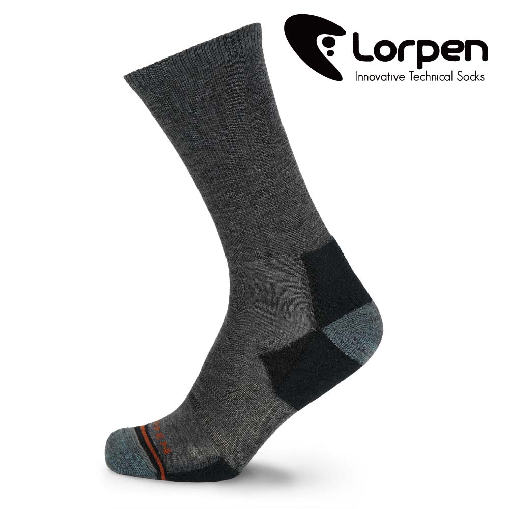 Lorpen 男美麗諾羊毛健行襪 MHLCM 【灰黑】M-L (西班牙製造 羊毛襪)