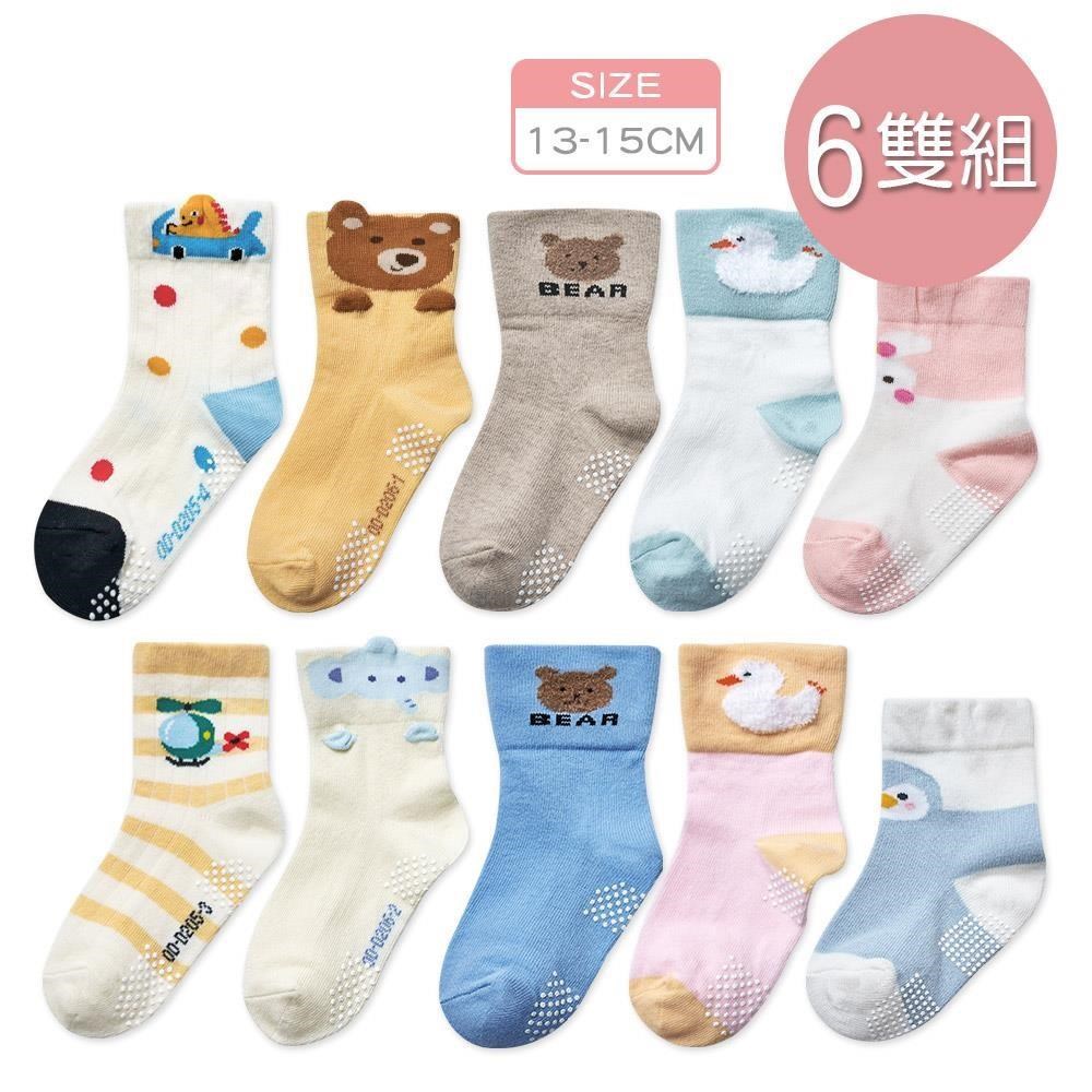 ONEDER 旺達 韓系幼童襪 幼童止滑短襪 動物 車車 小鴨 熊熊 13-15cm-6雙組(OD-D205~D209