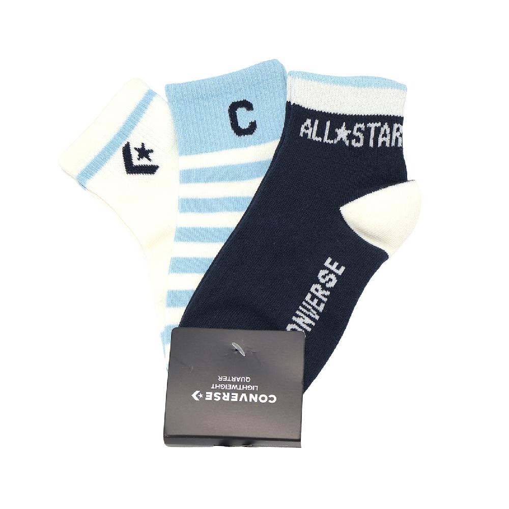 CONVERSE 匡威 休閒襪 Lightweight Quarter 大童 藍 條紋 童襪 襪子 短襪 3雙入 CV2433017GS001