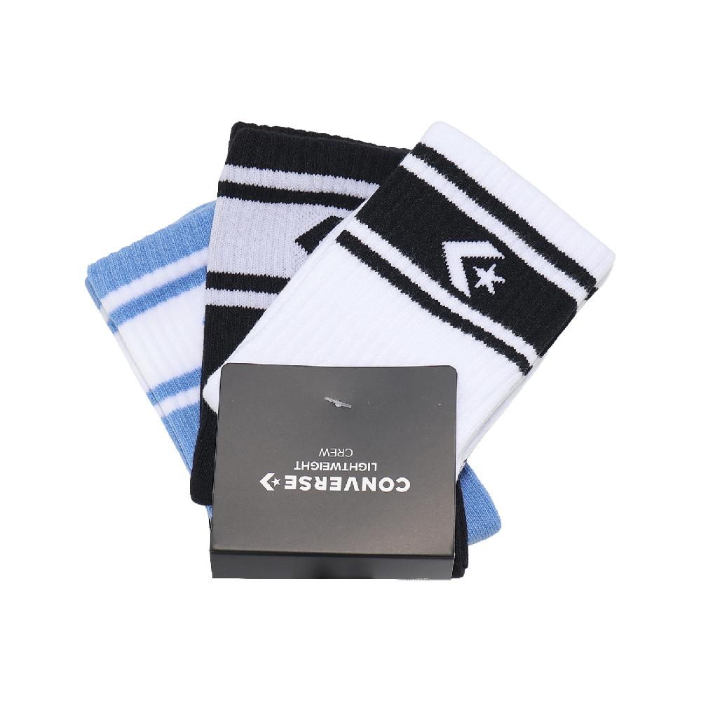 CONVERSE 匡威 休閒襪 Lightweight Crew 大童 黑 灰 藍 條紋 襪子 童襪 3雙入 CV2533057GS001