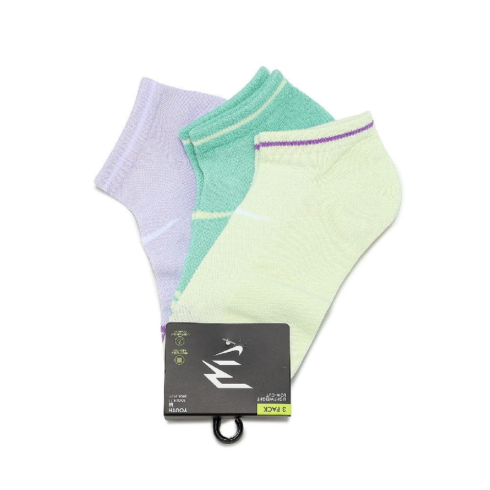 NIKE 耐吉 休閒童襪 Lightweight 短襪 大童 透氣 3雙入 綠紫 N32613001GS-004