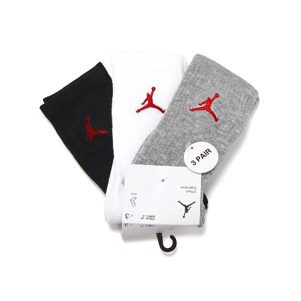 NIKE 耐吉 童襪 Jordan Cushioned Crew Socks 黑白灰 兒童款 厚底 毛巾布 中筒襪 JD2213021GS-002